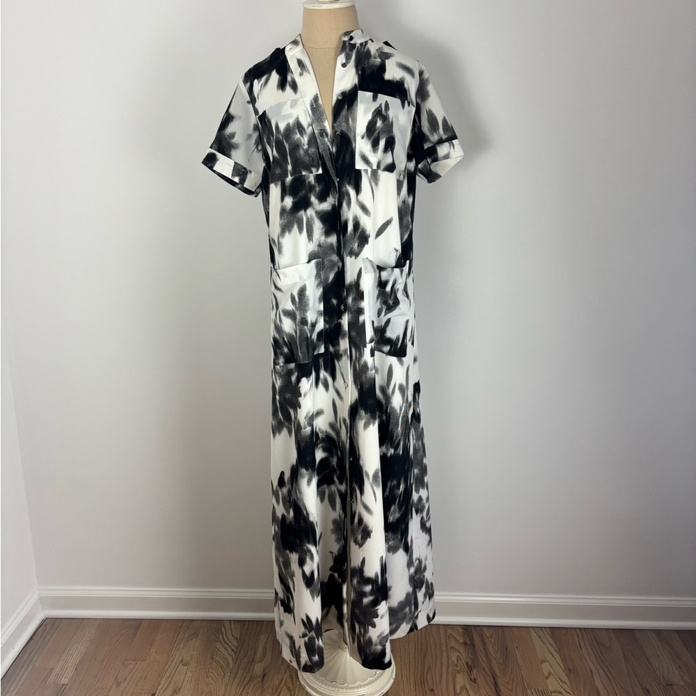 Banana Republic Maxi Dress Black White Button Up Pockets XS